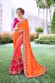 orange avec la couleur de pêche georgete sari