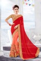 couleur rouge et corail georgete sari