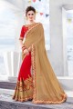 beige et couleur rouge georgete sari