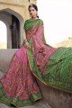 stone,mirror banarasi silk sari in gajari with blouse