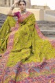 saris vert lime en soie banarasi avec pierre, miroir