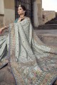 saris de soie banarasi gris avec pierre, miroir