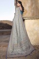 saris de soie banarasi gris avec pierre, miroir
