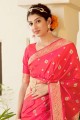 tissage de soie banarasi sari banarasi rose avec chemisier