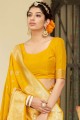 banarasi soie banarasi sari en jaune avec tissage