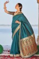 sari banarasi en soie banarasi bleu sarcelle avec tissage