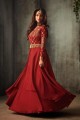 Costume s Anarkali en soie rouge