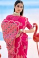 banarasi soie banarasi sari avec tissage en rose