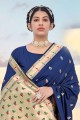 banarasi soie banarasi sari en bleu marine avec tissage