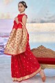 banarasi soie banarasi sari en rouge avec tissage