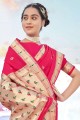 banarasi soie rose vif banarasi sari en tissage