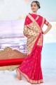 banarasi soie rose vif banarasi sari en tissage