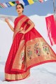 tissage banarasi soie banarasi sari en rouge