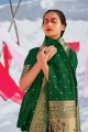 sari banarasi en soie banarasi verte avec tissage