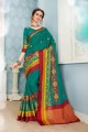coton de couleur vert sarcelle sari de soie d'art