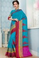 art de coton couleur bleu ciel saris en soie