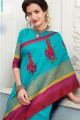 art de coton couleur bleu ciel saris en soie