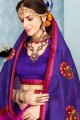 coton de couleur violette sari de soie d'art