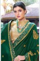 couleur vert foncé en mousseline de soie sari de soie