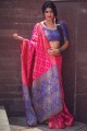 fuschia couleur rose Banarasi sari de soie d'art