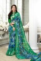 bleu et couleur verte georgette sari