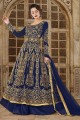 art couleur bleu foncé costume soie Anarkali