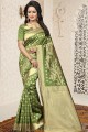 couleur vert clair Banarasi sari de soie art