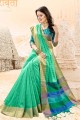 couleur verte mer handloom sari de soie de coton