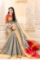 couleur gris handloom sari de soie de coton