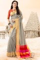 couleur gris handloom sari de soie de coton