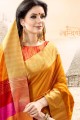 couleur jaune musturd handloom sari de soie de coton