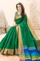 couleur verte handloom sari de soie de coton