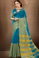 couleur bleue sari de soie de coton
