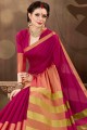 fuschia couleur rose sari de soie de coton