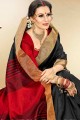 couleur noire en soie tissés à la main sari en coton