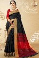 couleur noire en soie tissés à la main sari en coton