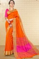 orange handloom sari de soie de coton