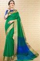 couleur verte handloom sari de soie de coton