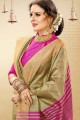 couleur beige handloom sari en soie de coton
