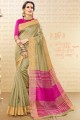 couleur beige handloom sari en soie de coton