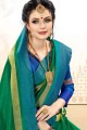 couleur verte khadi sari de soie de coton