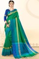 couleur verte khadi sari de soie de coton