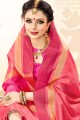 couleur rose khadi sari de soie de coton