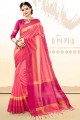 couleur rose khadi sari de soie de coton