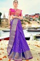 couleur violette Banarasi sari de soie de l'art