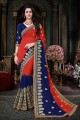 couleur bleu rouge et royal georgette sari