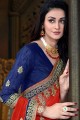 couleur bleu rouge et royal georgette sari