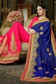 bleu royal et fuschia couleur rose art saris en soie