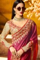 rose et couleur rouge georgette sari