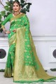 couleur verte Banarasi sari de soie art